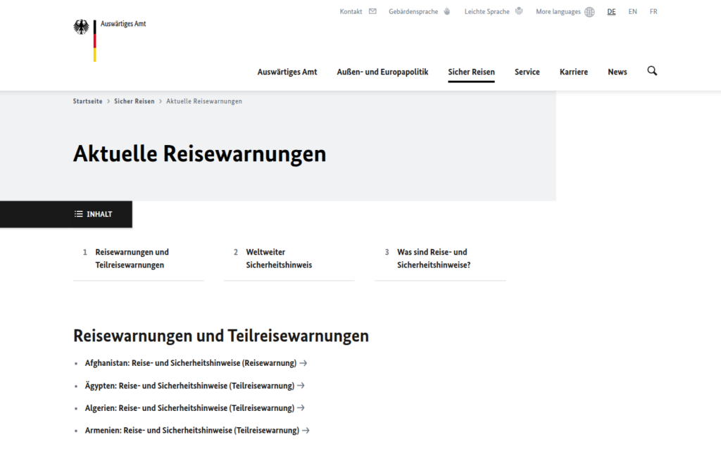 Reisewarnungen Auswärtiges Amt Deutschland