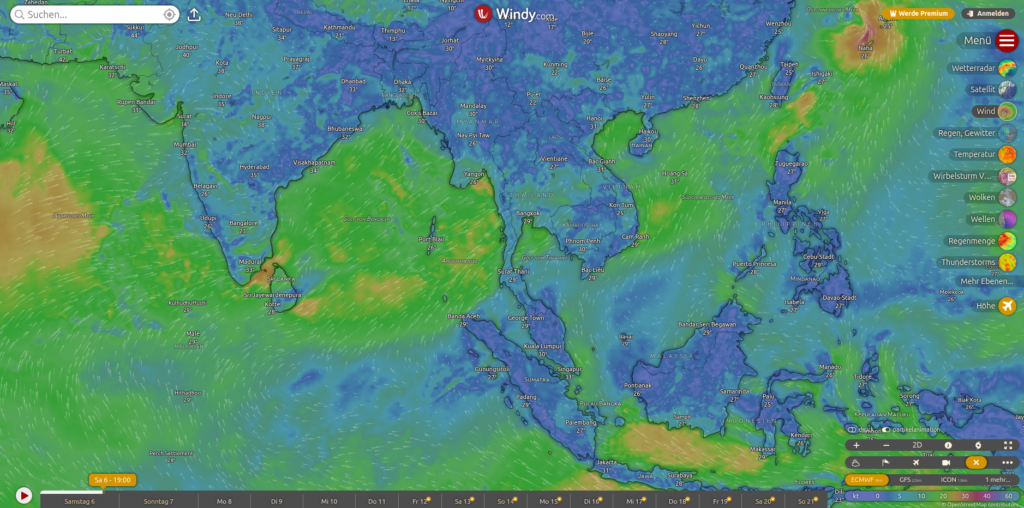 Screenshot von Windy.com