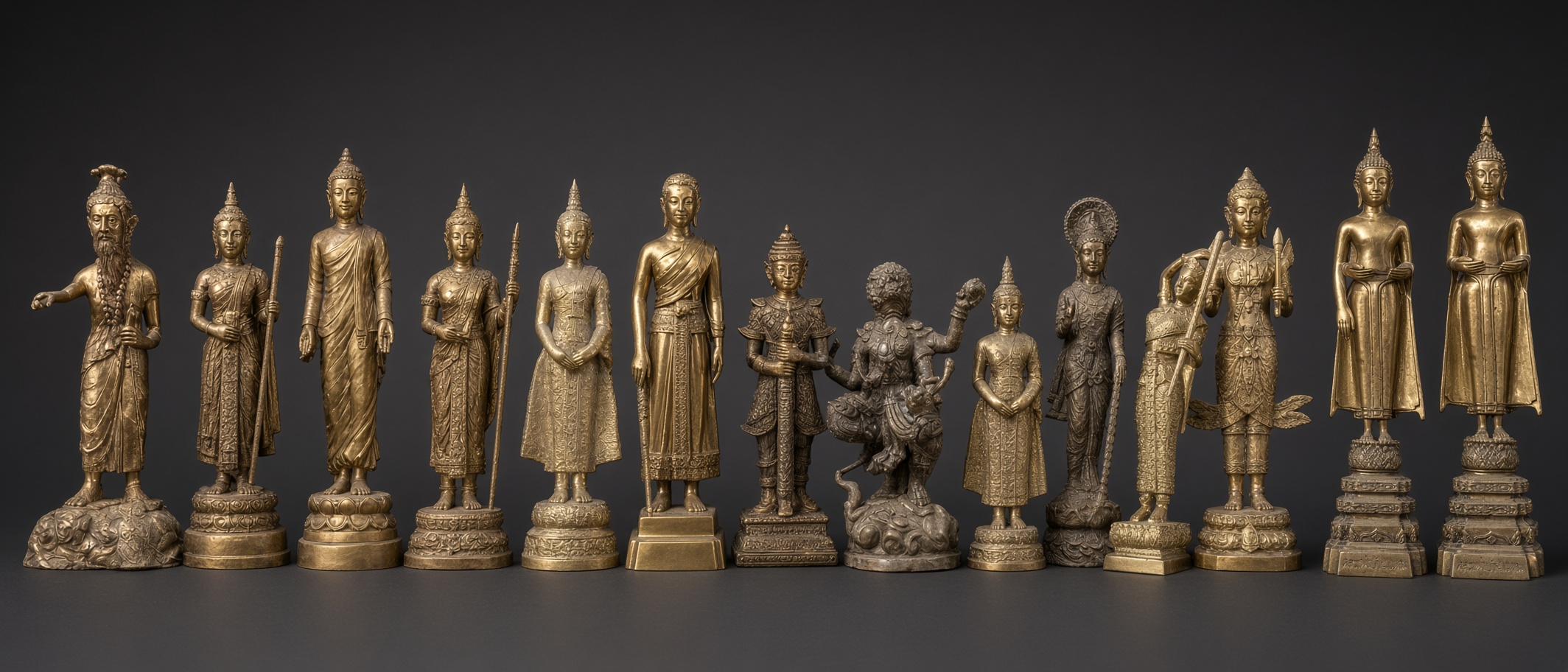 Reihe sakraler Figuren aus Thailand – Buddha- und Devata-Darstellungen vor der Ausfuhrprüfung